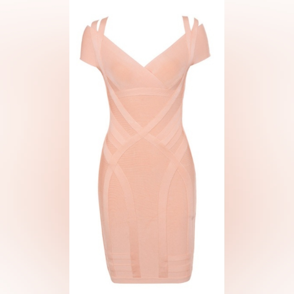 NEW HOUSE OF CB 'Bendita' Peach Cross Front Bandage Dress Size Large - Picture 3 of 5